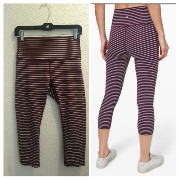 Lululemon Wunder under HR crop Leggings size 8 Adobe stripe parallel LIKE NEW ! - Picture 1 of 9